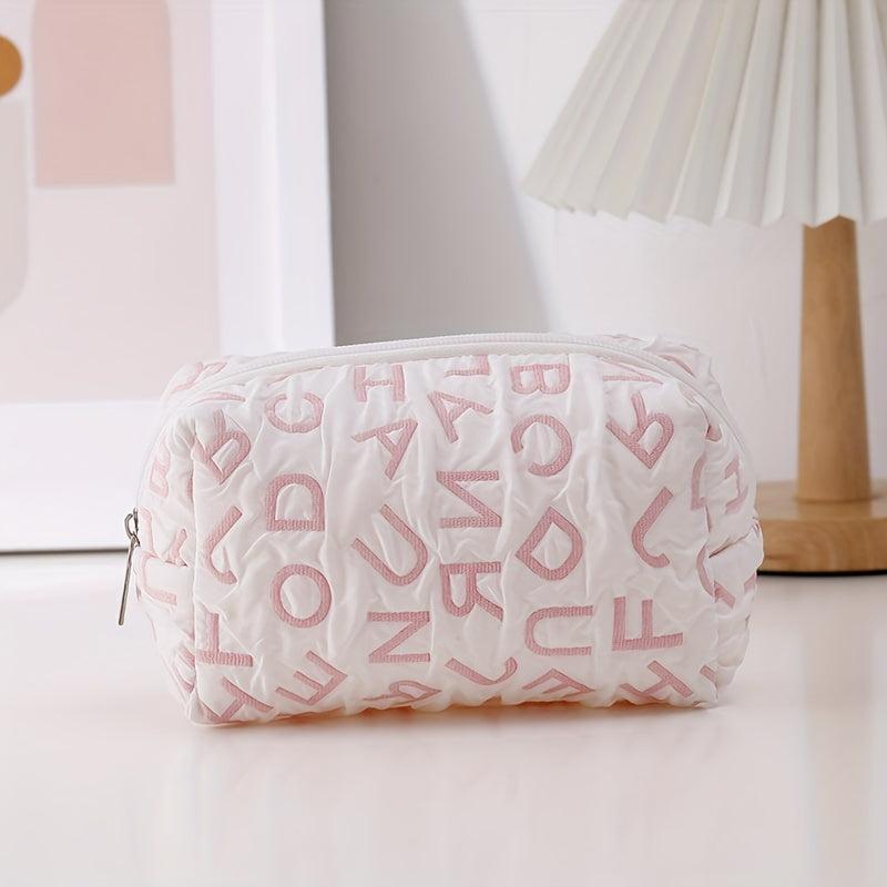 Letter Zipper Makeup Bag For Women Roomy Travel Toiletry Bag