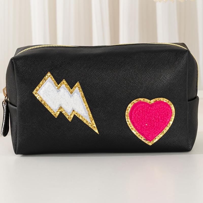 Preppy Patch Makeup Bag Waterproof Toiletry Organizer