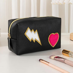 Preppy Patch Makeup Bag Waterproof Toiletry Organizer
