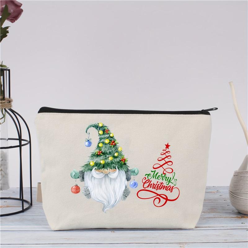 Christmas Makeup Bag Zipper Portable Merry Christmas Santa Pencil Case Women