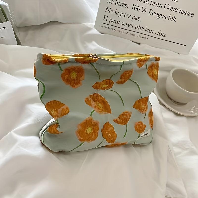 French Flower Cosmetic Bag Large Capacity Travel Toiletry Pouch