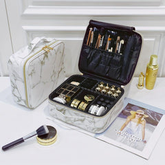 Marble Pattern Travel Makeup Case Organizer Adjustable Dividers