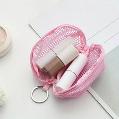 5Pcs Mesh Makeup Sponge Holder Small Zipper Makeup Pouch Bags With Keychain