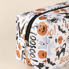 Halloween Pumpkin & Spider Skull Print Makeup Bag