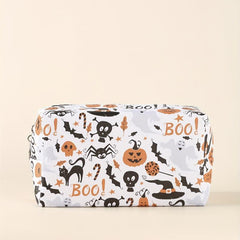 Halloween Pumpkin & Spider Skull Print Makeup Bag