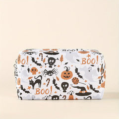 Halloween Pumpkin & Spider Skull Print Makeup Bag