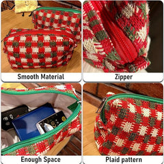 Plaid Makeup Bag Knitted Holiday Gift for Women Girls