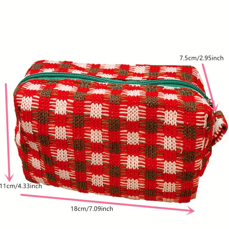 Plaid Makeup Bag Knitted Holiday Gift for Women Girls