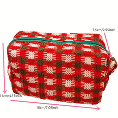 Plaid Makeup Bag Knitted Holiday Gift for Women Girls