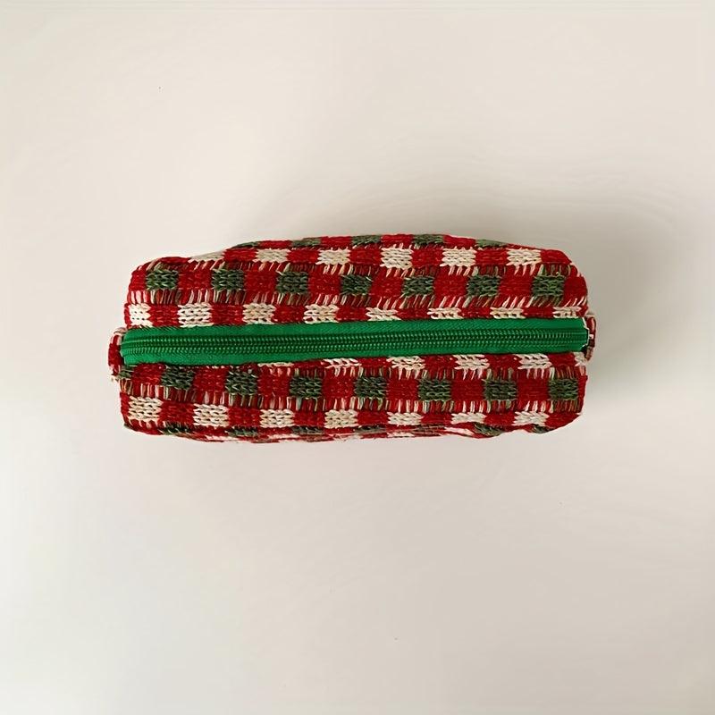 Plaid Makeup Bag Knitted Holiday Gift for Women Girls
