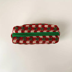 Plaid Makeup Bag Knitted Holiday Gift for Women Girls
