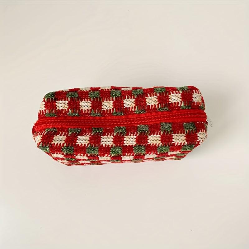 Plaid Makeup Bag Knitted Holiday Gift for Women Girls