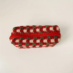 Plaid Makeup Bag Knitted Holiday Gift for Women Girls