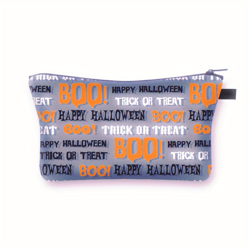 Halloween Makeup Bag Skeleton Pumpkin Pattern Travel Makeup Pouch