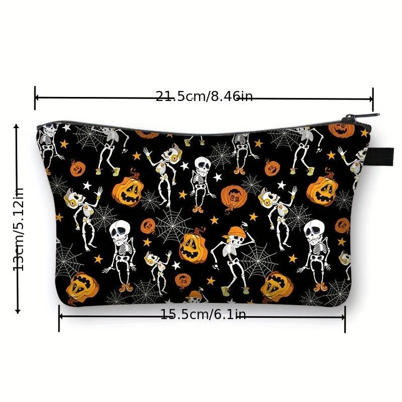 Halloween Makeup Bag Skeleton Pumpkin Pattern Travel Makeup Pouch
