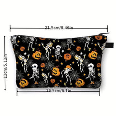 Halloween Makeup Bag Skeleton Pumpkin Pattern Travel Makeup Pouch