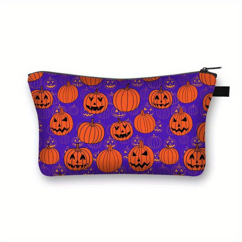Halloween Makeup Bag Skeleton Pumpkin Pattern Travel Makeup Pouch