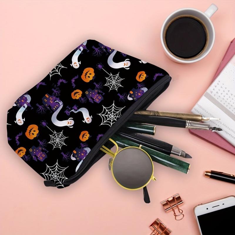 Halloween Makeup Bag Skeleton Pumpkin Pattern Travel Makeup Pouch