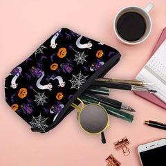 Halloween Makeup Bag Skeleton Pumpkin Pattern Travel Makeup Pouch