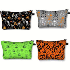 Halloween Makeup Bag Skeleton Pumpkin Pattern Travel Makeup Pouch