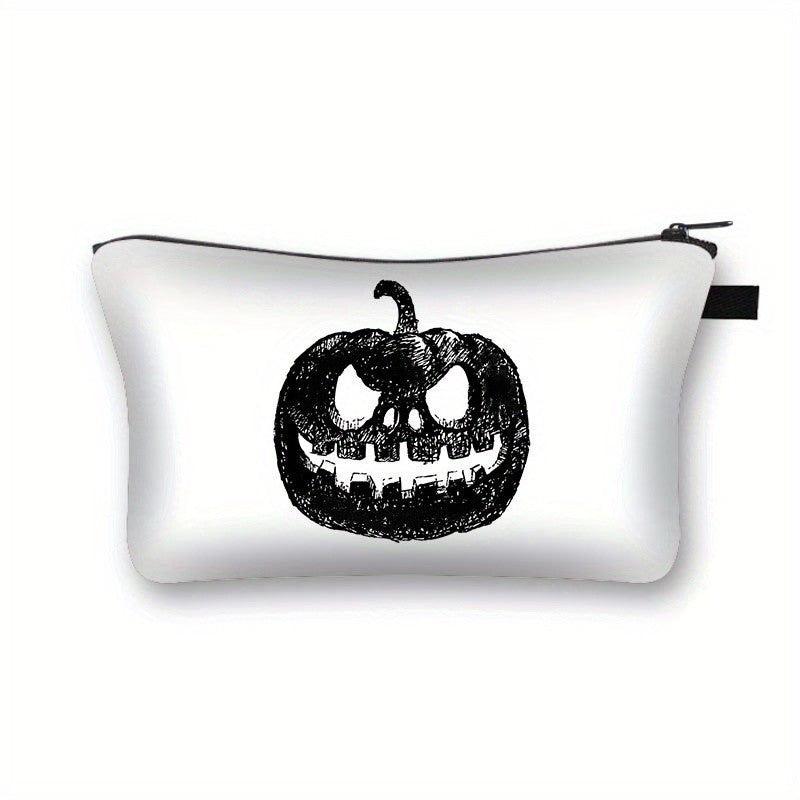 Halloween Makeup Bag Skeleton Pumpkin Pattern Travel Makeup Pouch