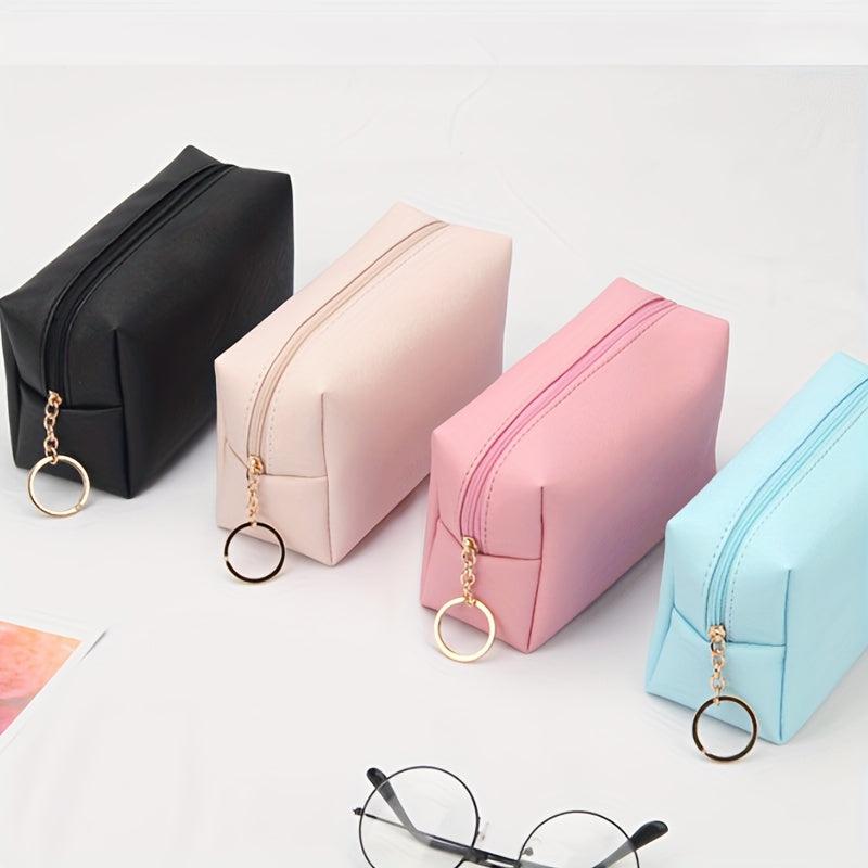 Mini Solid Cosmetic Bag PU Leather Waterproof Makeup Bag