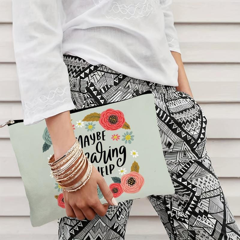 Vintage Floral Print Carry All Pouch Zipper Makeup Cosmetic Storage Bag