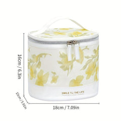 Flower Print Makeup Bag Toiletry Travel Bag With Handle Large Capacity