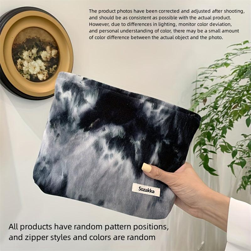 Tie Dye Zipper Makeup Bag Corduroy Purse Travel Toiletry Bag