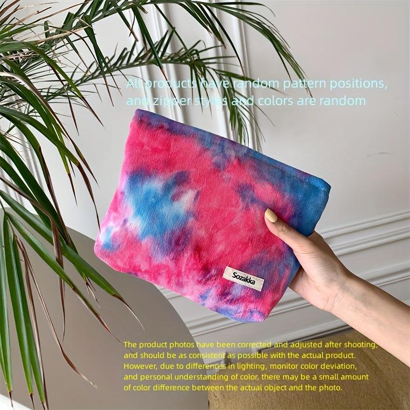 Tie Dye Zipper Makeup Bag Corduroy Purse Travel Toiletry Bag