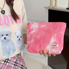 Tie Dye Zipper Makeup Bag Corduroy Purse Travel Toiletry Bag