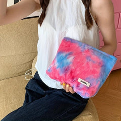 Tie Dye Zipper Makeup Bag Corduroy Purse Travel Toiletry Bag
