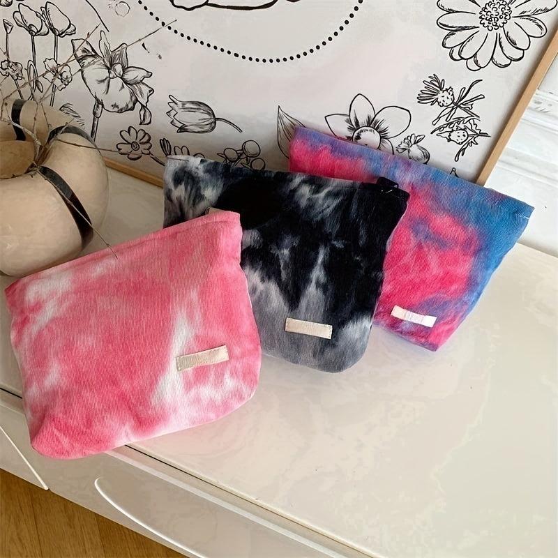 Tie Dye Zipper Makeup Bag Corduroy Purse Travel Toiletry Bag