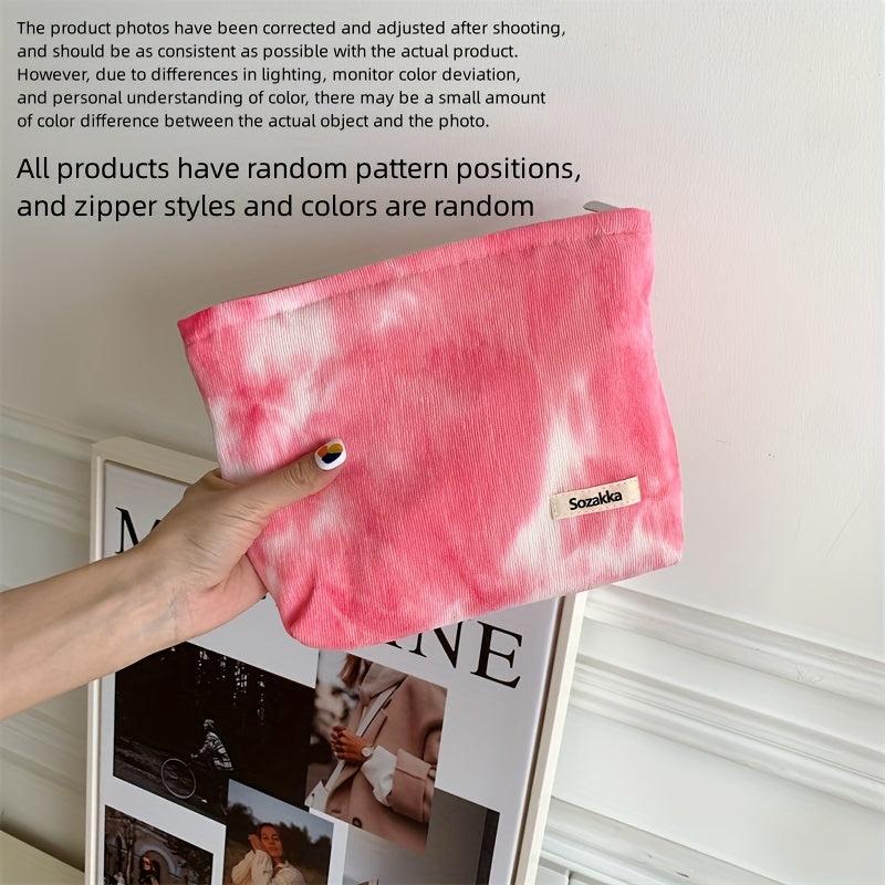 Tie Dye Zipper Makeup Bag Corduroy Purse Travel Toiletry Bag