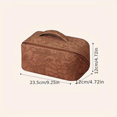 Embossed PU Leather Floral Makeup Bag with Handle