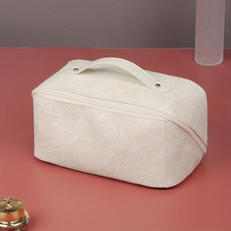 Embossed PU Leather Floral Makeup Bag with Handle