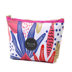 Leaf Pattern Toiletry Travel Bag PU Waterproof Zipper Makeup Pouch