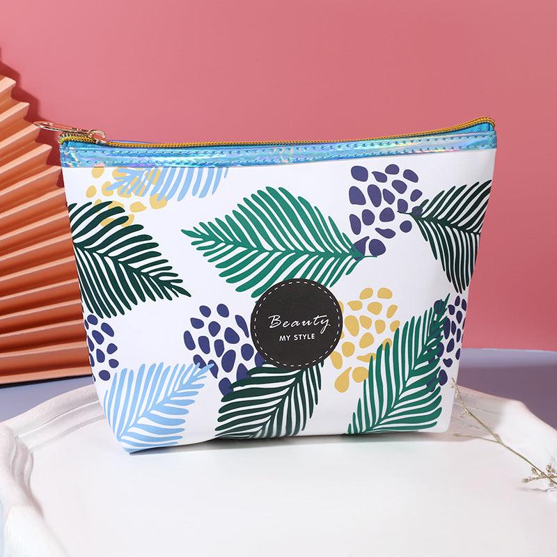 Leaf Pattern Toiletry Travel Bag PU Waterproof Zipper Makeup Pouch