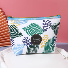 Leaf Pattern Toiletry Travel Bag PU Waterproof Zipper Makeup Pouch