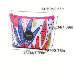 Leaf Pattern Toiletry Travel Bag PU Waterproof Zipper Makeup Pouch