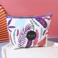Leaf Pattern Toiletry Travel Bag PU Waterproof Zipper Makeup Pouch