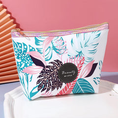 Leaf Pattern Toiletry Travel Bag PU Waterproof Zipper Makeup Pouch