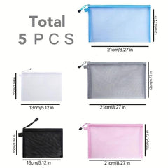 5pcs Zipper Nylon Makeup Bags Beauty Organizer Travel Toiletry Set