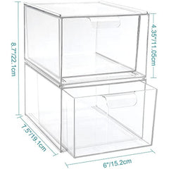 2 Pack Stackable Makeup Organizer Storage Drawers Clear Plastic Storage Bins