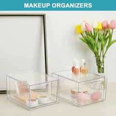 2 Pack Stackable Makeup Organizer Storage Drawers Clear Plastic Storage Bins