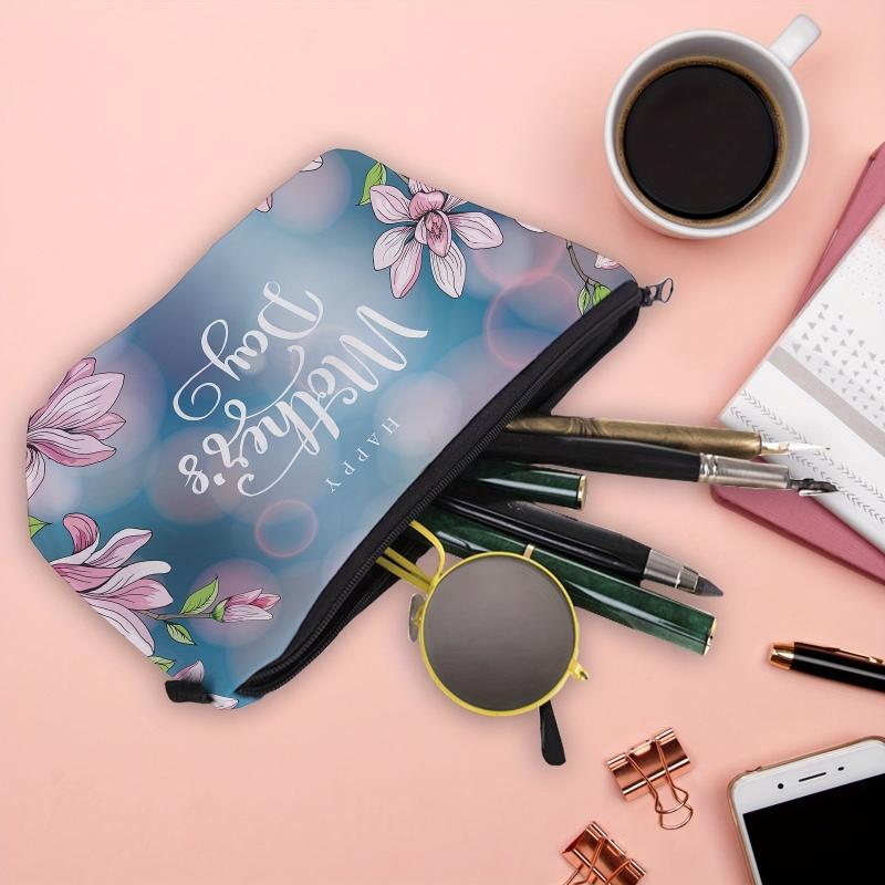 Mother's Makeup Bag Floral & Letter Pattern Zipper Roomy Cosmetic Bag