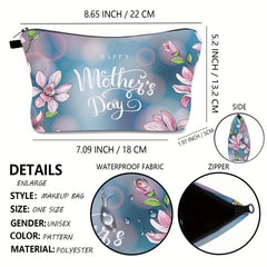 Mother's Makeup Bag Floral & Letter Pattern Zipper Roomy Cosmetic Bag