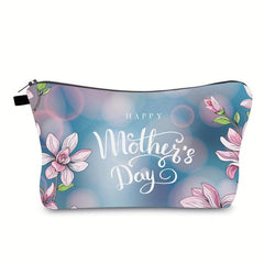 Mother's Makeup Bag Floral & Letter Pattern Zipper Roomy Cosmetic Bag