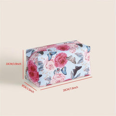 Butterfly Flower Pattern Makeup Bag Roomy Square PU Style Makeup Pouch Zipper