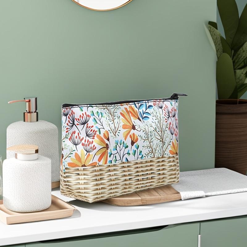Floral Print Cosmetic Bag For Women Roomy Zipper Makeup Pouch